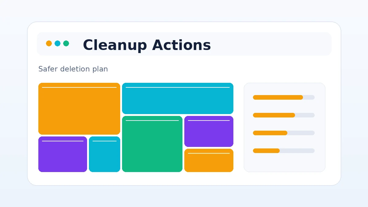 QDirStat cleanup actions and safe deletion practices dashboard illustration